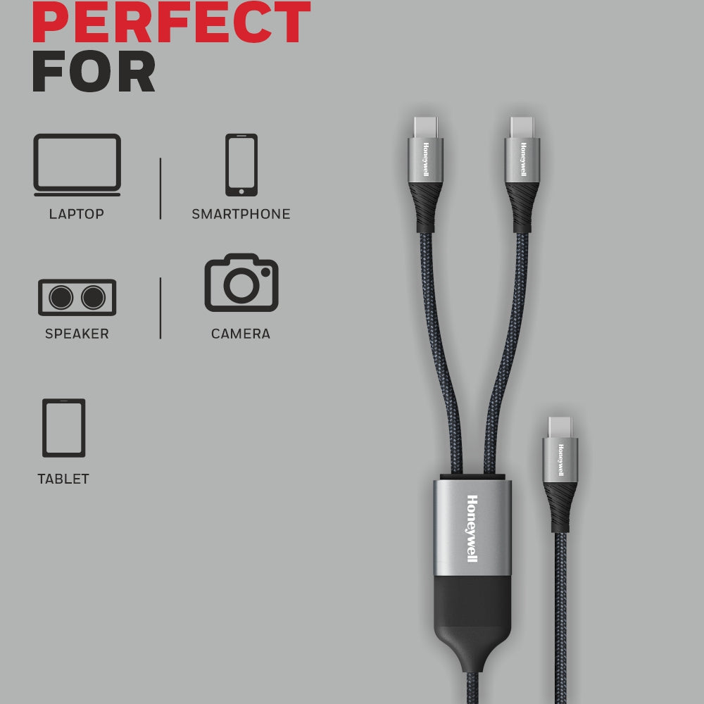 Honeywell Type C To Dual Type C Cable Silver Platinum Series/1 Year Warranty