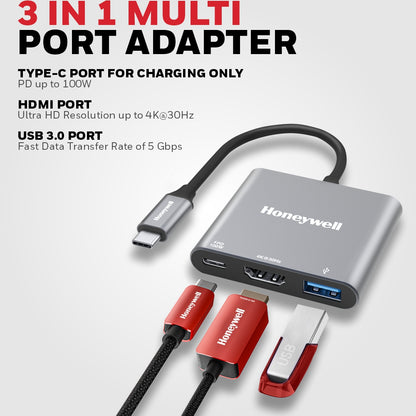 Honeywell Type C To HDMI With PD Charging and USB 3.0 Adapter Platinum Series/3 Years Warranty