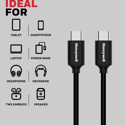 Honeywell Type C to Type C USB 3.1 Cable 1.8mtr Platinum Series/1 Year Warranty - BLACK