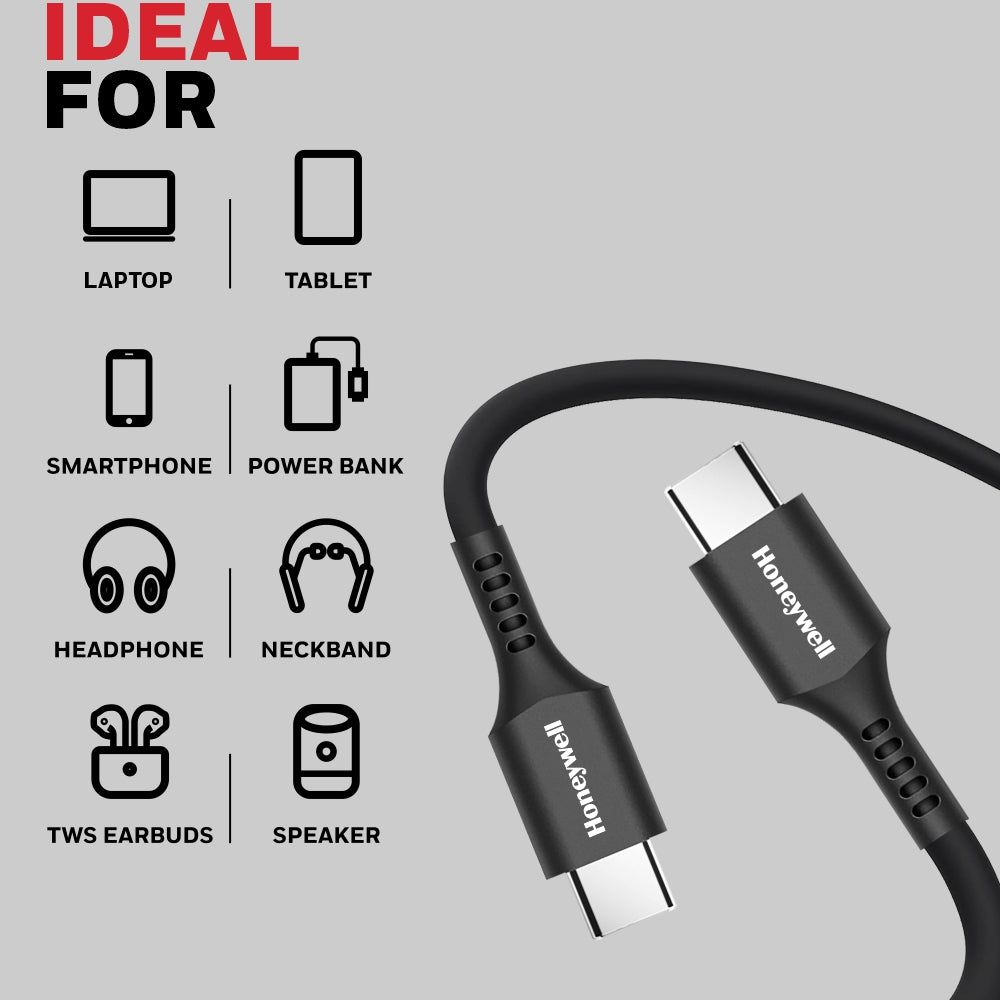 Honeywell Type C to Type C Cable 1.8mtr Platinum Series/1 Year Warranty - BLACK