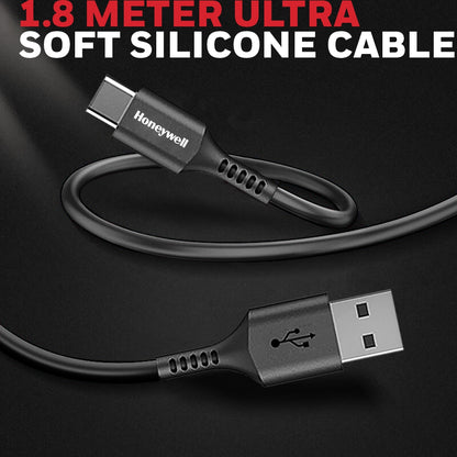 Honeywell USB 2.0 TO TYPE C CABLE 1.8 Meter - Black (Silicone Cable) Platinum Series / 1 Year Warranty