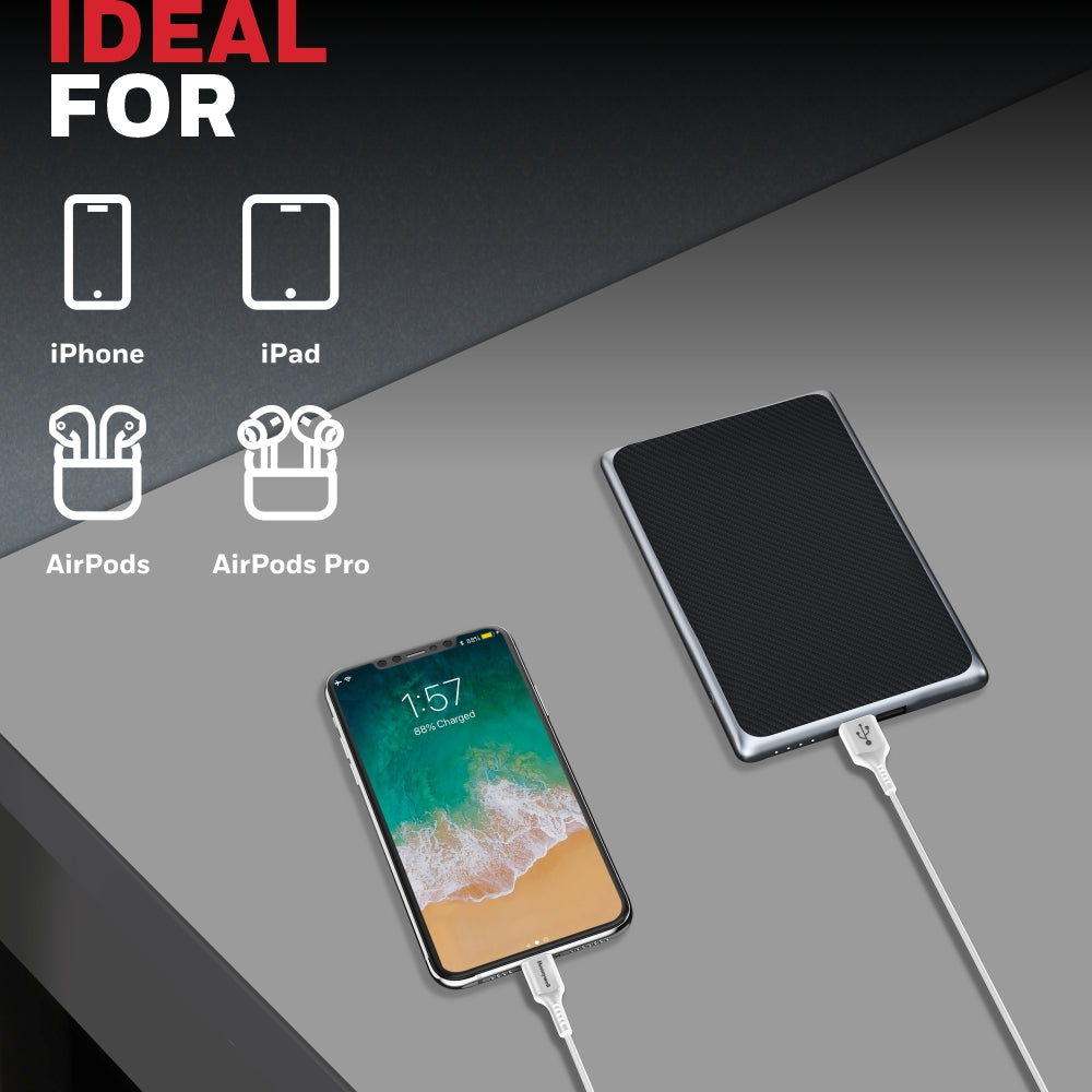 Honeywell USB TO LIGHTNING CABLE Sync & Charge 1.8 Meter (Silicone Cable) Platinum Series / 1 Year Warranty - Black/White