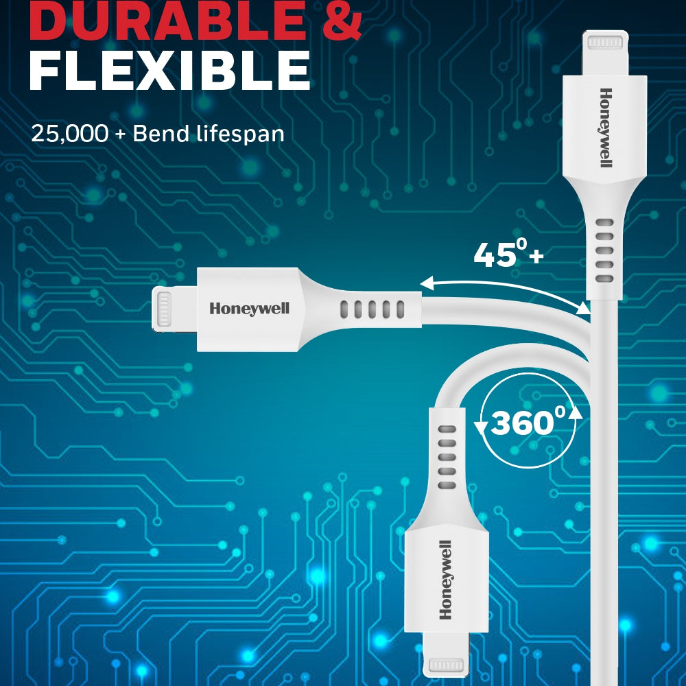 Honeywell USB TO LIGHTNING CABLE Sync & Charge 1.8 Meter (Silicone Cable) Platinum Series / 1 Year Warranty - Black/White