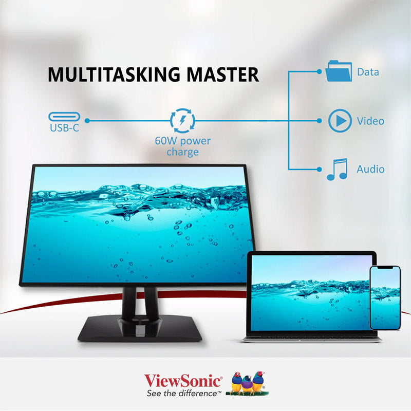 ViewSonic VP2756-2K 27" IPS 1440p Ergonomic Monitor with Ultra-Thin Bezels, Color Accuracy, Pantone Validated, HDMI, DisplayPort and USB C for Professional Home and Office