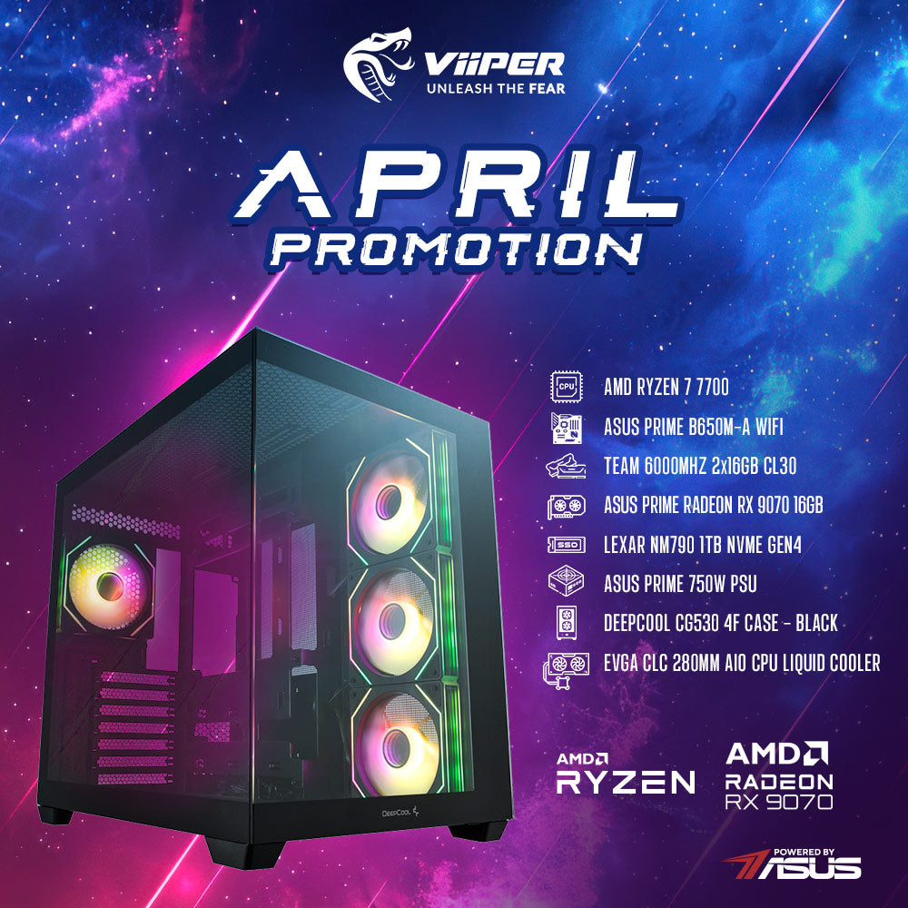 [April Promotion] ViiPER Gaming PC AMD Ryzen 7 7700, ASUS PRIME B650M-A WIFI, ASUS PRIME RADEON RX 9070 16GB (Powered By ASUS)