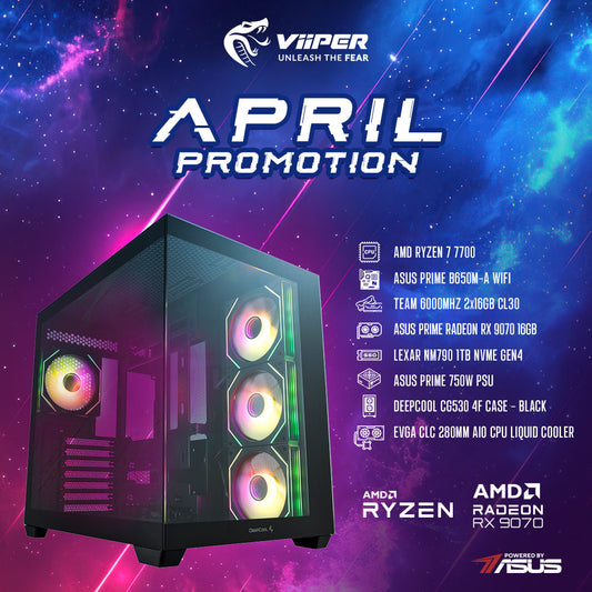 [April Promotion] ViiPER Gaming PC AMD Ryzen 7 7700, ASUS PRIME B650M-A WIFI, ASUS PRIME RADEON RX 9070 16GB (Powered By ASUS)