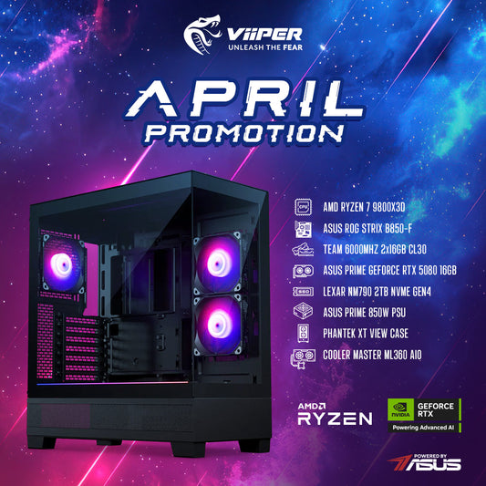 [April Promotion] ViiPER Gaming PC AMD RYZEN 7 9800X3D, ASUS ROG STRIX B850-F, ASUS PRIME GeForce RTX 5080 16GB GDDR7 (Powered By ASUS)