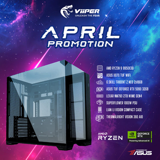 [April Promotion] ViiPER Gaming PC AMD RYZEN 9 9950X3D, ASUS X870 TUF WIFI, ASUS TUF GAMING GeForce RTX 5090 32GB GDDR7 (Powered By ASUS)