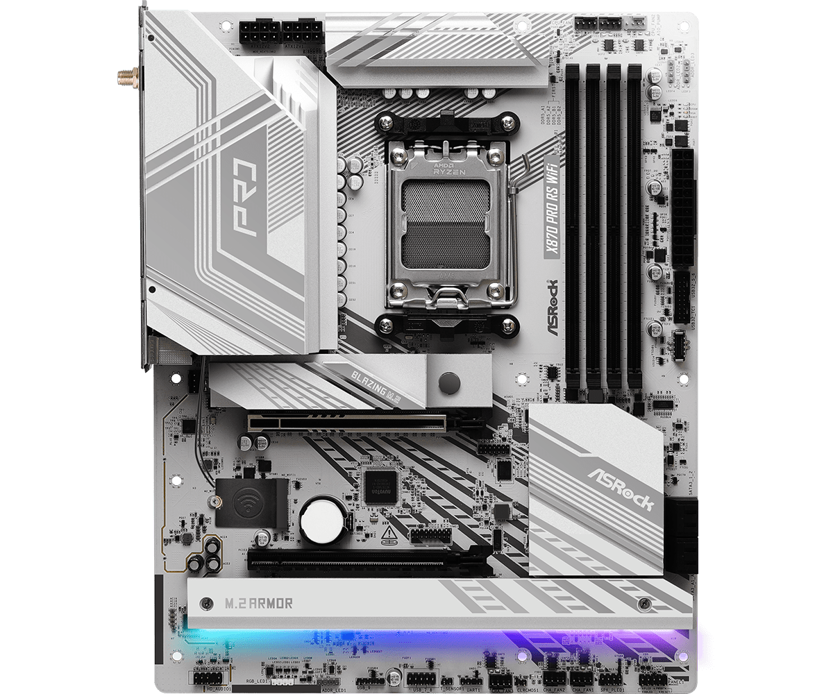 ASROCK X870 PRO RS WIFI AMD Ryzen 9000 Series DDR5 Gaming Motherboard - White