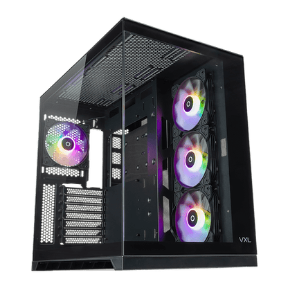Tecware VXL EVO ATX DUAL TEMPERED GLASS CASE - ARGB , Dual Chamber Layout , Panel Locking Mechanism , Includes 4x RGB Fans , 1 Yrs Wty , BLACK / WHITE