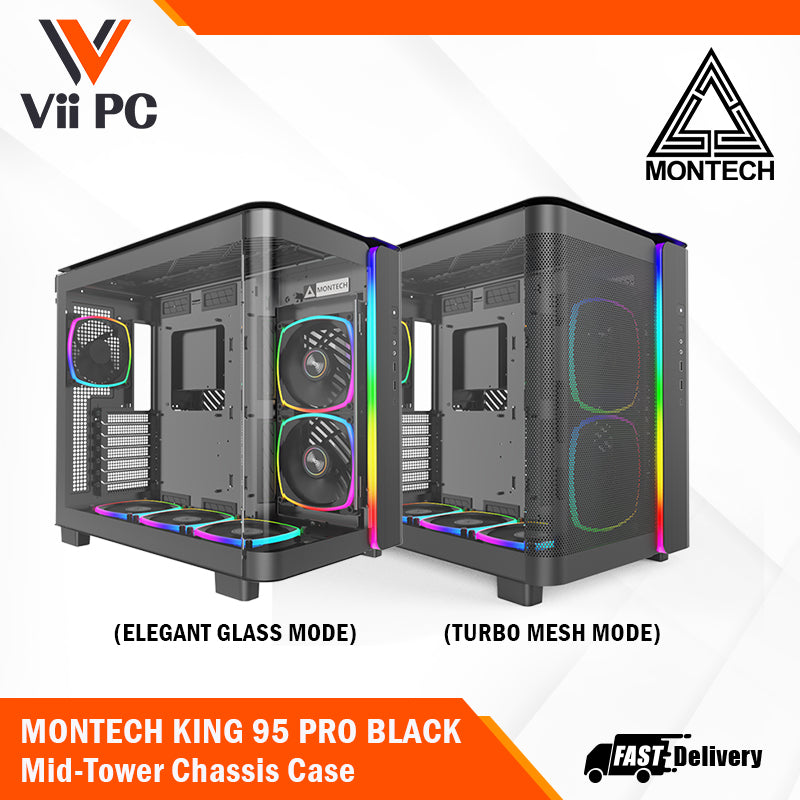 Montech KING 95 PRO BLACK/WHITE Tempered Glass ATX Middle Tower Case (Dynamic Duo Airflow Modes)