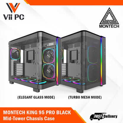 Montech KING 95 PRO BLACK/WHITE Tempered Glass ATX Middle Tower Case (Dynamic Duo Airflow Modes)