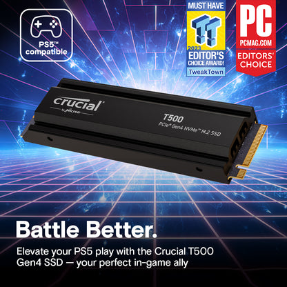 Crucial T500 (1TB/2TB/4TB) PCIe Gen4 NVMe M.2 SSD with heatsink