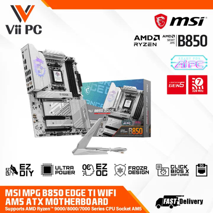MSI MPG B850 EDGE TI WIFI Supports AMD Ryzen™ 9000/ 8000/ 7000 Series Desktop Processors Socket AM5 ATX GAMING MOTHERBOARD
