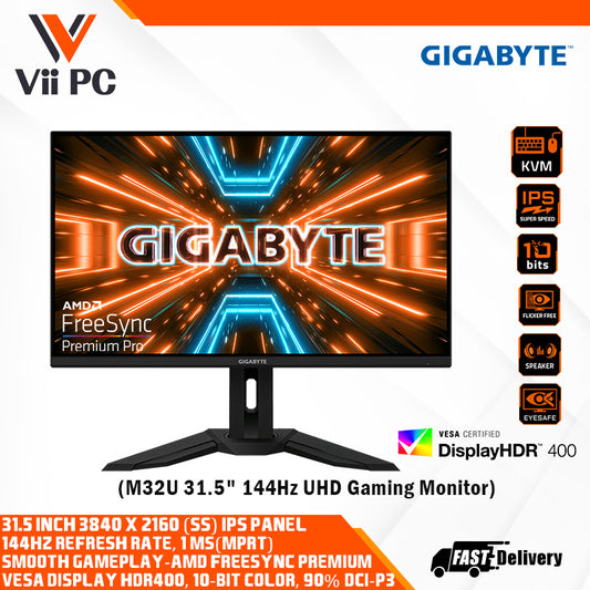 GIGABYTE M32U 31.5 Inch 144Hz 4K Gaming Monitor, SS IPS, 3840x2160 Display, FreeSync Compatible, 1ms(MPRT),DP ,HDMI