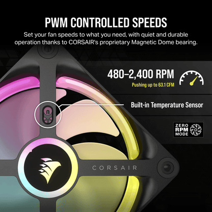 CORSAIR iCUE LINK QX120 RGB BLACK/WHITE, 120mm Magnetic Dome RGB Fan, Expansion Kit (Single Fan)