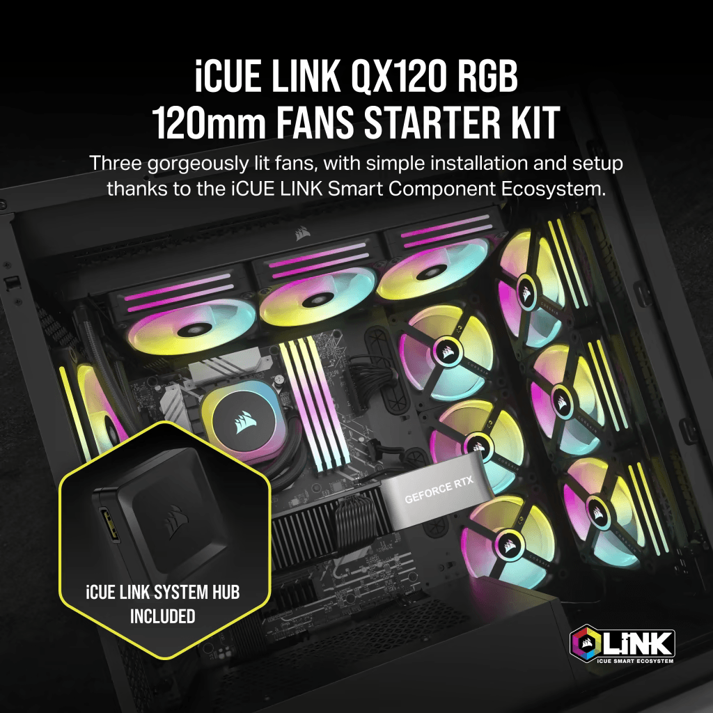 CORSAIR iCUE LINK QX120 RGB BLACK/WHITE, 120mm Magnetic Dome RGB Fan, Expansion Kit (Single Fan)