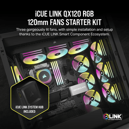 CORSAIR iCUE LINK QX120 RGB BLACK/WHITE, 120mm Magnetic Dome RGB Fan, Expansion Kit (Single Fan)