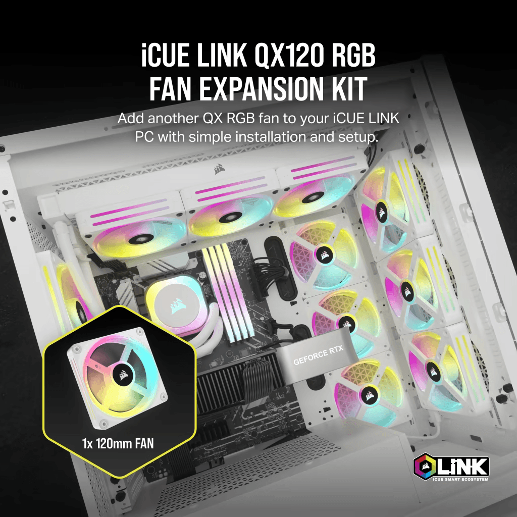 CORSAIR iCUE LINK QX120 RGB BLACK/WHITE, 120mm Magnetic Dome RGB Fan, Starter Kit (Triple Fan Kit)