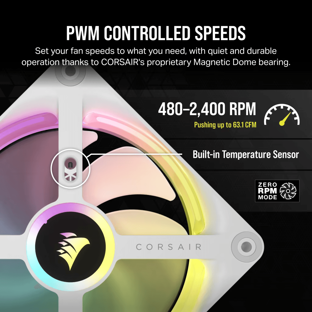 CORSAIR iCUE LINK QX120 RGB BLACK/WHITE, 120mm Magnetic Dome RGB Fan, Starter Kit (Triple Fan Kit)