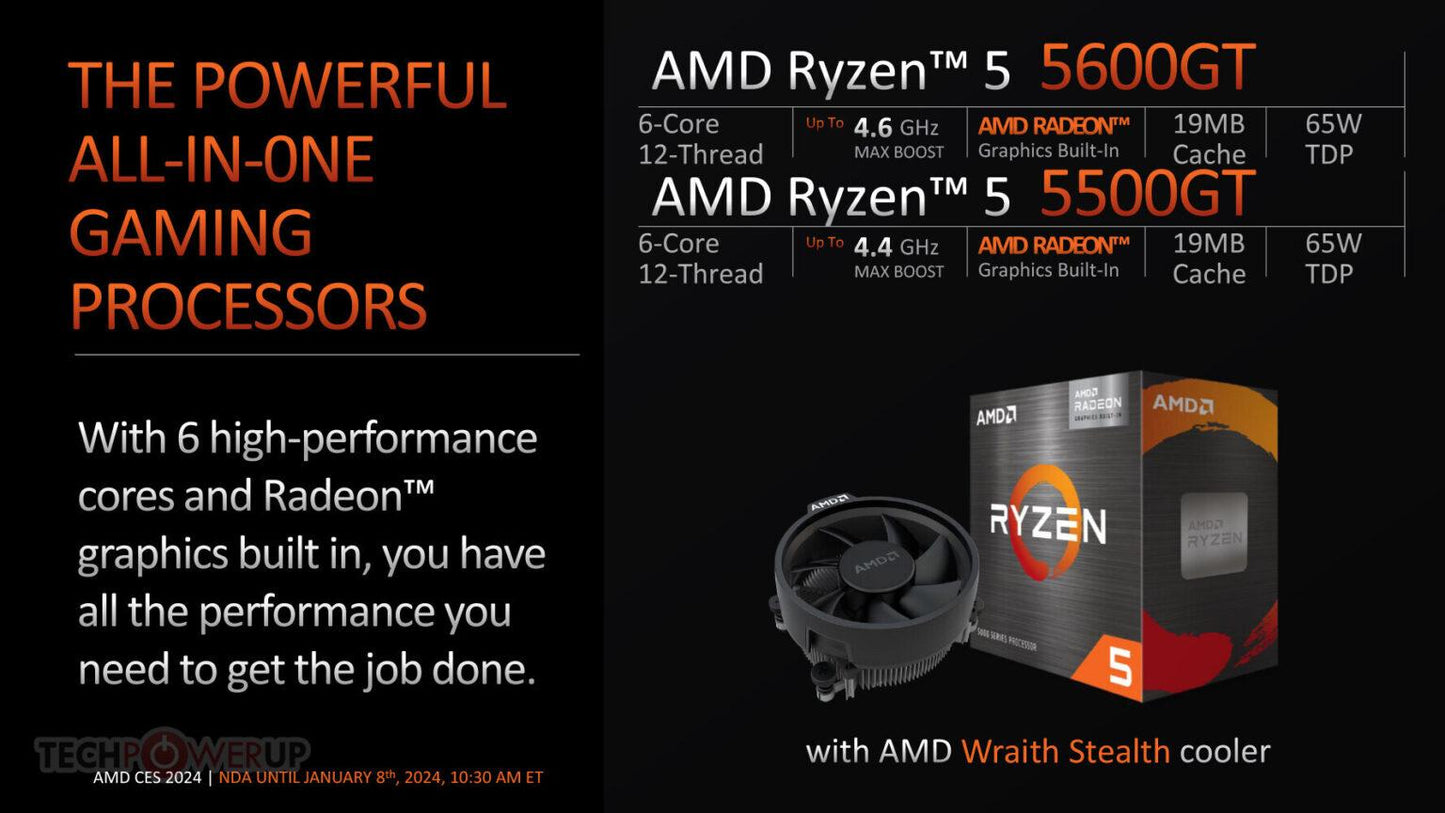 AMD Ryzen™ 5 5500GT with Wraith Stealth Cooler - Ryzen 5 5000 G-Series Desktop Processor (6-Cores, 12-threads, 3.6GHz, Socket AM4, 65W)