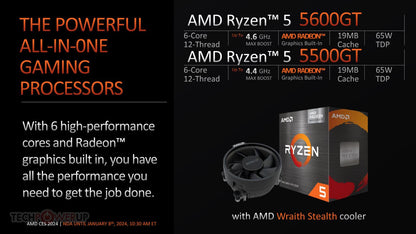 AMD Ryzen™ 5 5500GT with Wraith Stealth Cooler - Ryzen 5 5000 G-Series Desktop Processor (6-Cores, 12-threads, 3.6GHz, Socket AM4, 65W)