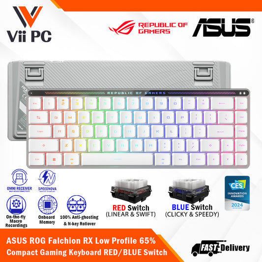 ASUS ROG Falchion RX Low Profile 65% Compact Wireless Gaming Keyboard with Optical Switches/Speed Nova/Omni Receiver/Tri-mode Connection/Window & MacOS support - BLUE OR RED SWITCHES