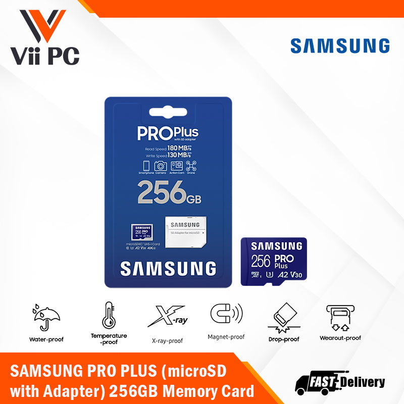 SAMSUNG PRO PLUS microSDXC Memory Card with Adapter 128GB/256GB/512GB Card up to 180MB/s Read, compatible to UHS-I