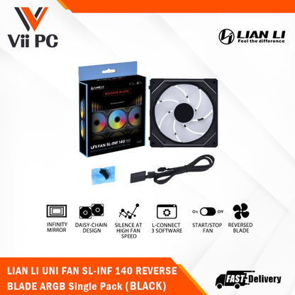 LIAN LI UNI FAN SL-INF 140 Single Pack REVERSE without Controller - BLACK or WHITE / 2 Yrs Wty