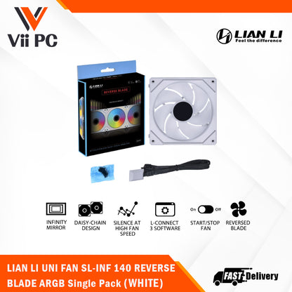 LIAN LI UNI FAN SL-INF 140 Single Pack REVERSE without Controller - BLACK or WHITE / 2 Yrs Wty