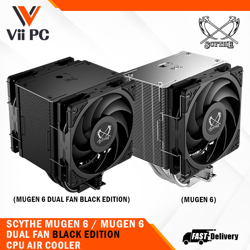 SCYTHE MUGEN 6 / MUGEN 6 Dual Fan Black Edition CPU Cooler, Intel: LGA1700/LGA1151, AMD: AM5/AM4 Support, Single Tower, Aluminum Top Cover