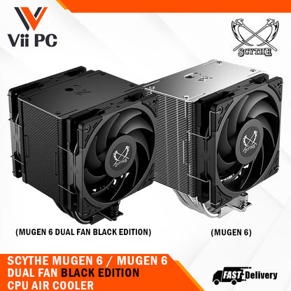 SCYTHE MUGEN 6 / MUGEN 6 Dual Fan Black Edition CPU Cooler, Intel: LGA1700/LGA1151, AMD: AM5/AM4 Support, Single Tower, Aluminum Top Cover