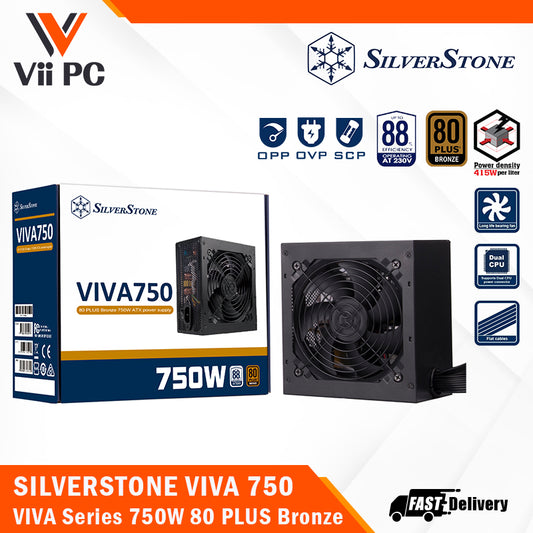 SilverStone VIVA 750 Bronze (VIVA Series) 80 Plus® Bronze 750W ATX Power Supply - Up to 88% Efficiency/230V/PCI-E 8pin and PCI-E 6pin Connectors Support/Active PFC