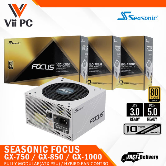 Seasonic FOCUS GX 750 850 1000 (750W/850W/1000W) WHITE EDITION ATX 3.0 Plus® GOLD Certified/Fully Modular/Hybird Silent Fan/140mm Depth/PCI-E GEN 5.0 (10 Years Warranty)