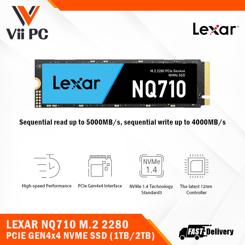 Lexar NQ710 1TB or 2TB SSD, M.2 2280 PCIe Gen4x4 NVMe 1.4, Up to 5000MB/s READ, Up to 3300MB/s WRITE Internal SSD