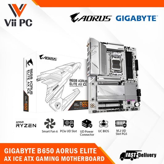 GIGABYTE B650 AORUS ELITE AX ICE AMD Socket AM5/ICE Series/Wi-Fi 6E/DDR5 Support/NVMe SSD Ready/2.5GbE LAN ATX Gaming Motherboard