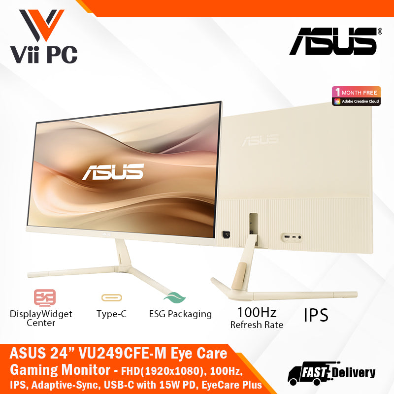 ASUS VU249CFE-M Eye Care 24" (23.8" viewable) FHD(1920x1080), IPS, 100 Hz, IPS, Adaptive-Sync, 15W PD Gaming Monitor