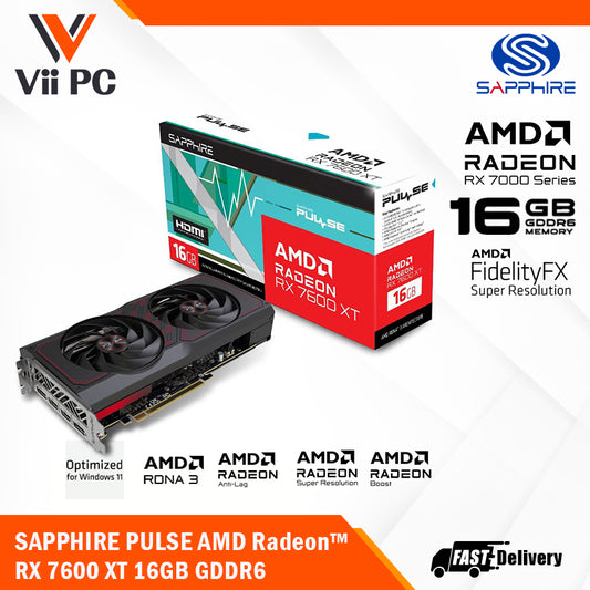 SAPPHIRE PULSE AMD Radeon™ RX 7600 XT 16GB GDDR6 PCI-Express 4.0 x8 Gaming Graphics Cards