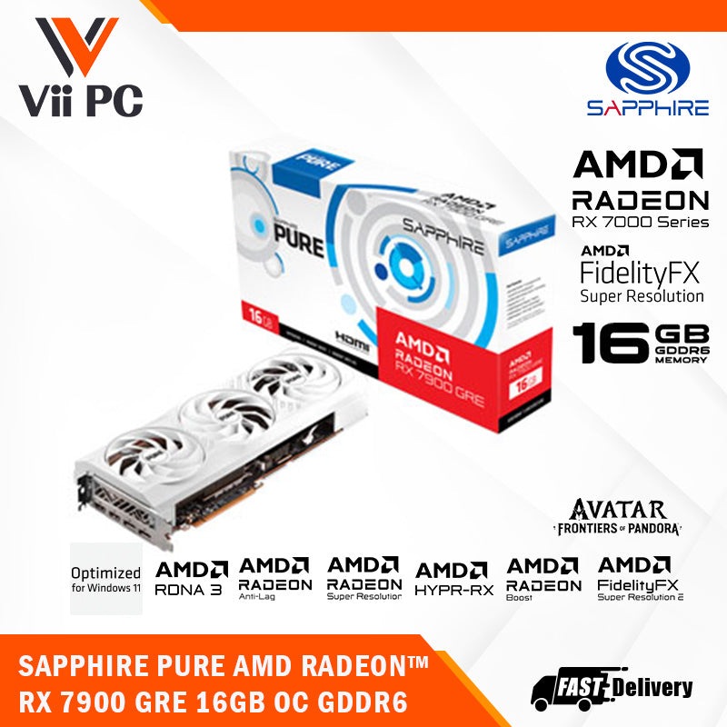 SAPPHIRE PURE AMD Radeon RX 7900 GRE 16GB GDDR6, PCI-E 4.0 x16, 2.5 slot, ATX Graphics Cards