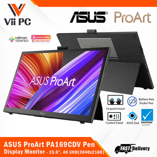 ASUS ProArt PA169CDV Pen Display 15.6-inch viewable/IPS/16:9/4K UHD(3840x2160)/100% Rec. 709//ΔE < 2/HDR400/USB-C/10-point Touch/ASUS Dial/Control Panel Monitor