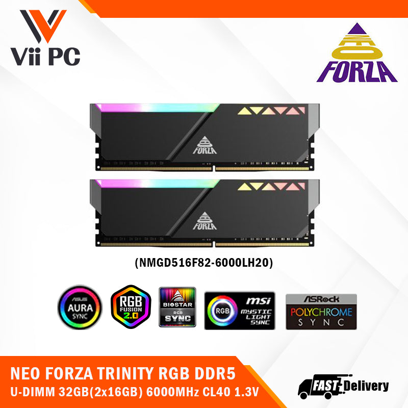 NEO FORZA TRINITY OVERCLOCKING BLACK/WHITE RGB DDR5 U-DIMM 32GB(2x16GB), 6000/6400/7200MHz, CL40/CL34, 1.3V/1.4V INTEL XMP 3.0 Support Kit