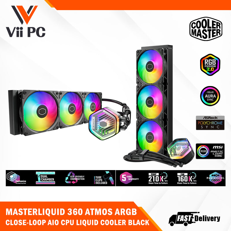 COOLER MASTER MASTERLIQUID 240/360 ATMOS ARGB CLOSE-LOOP AIO CPU LIQUID COOLER, Customize Pump, Sickleflow Edge PWM Fans, 240mm/360mm Radiator, CryoFuze (AMD AM5/AM4, Intel LGA1700/1200)