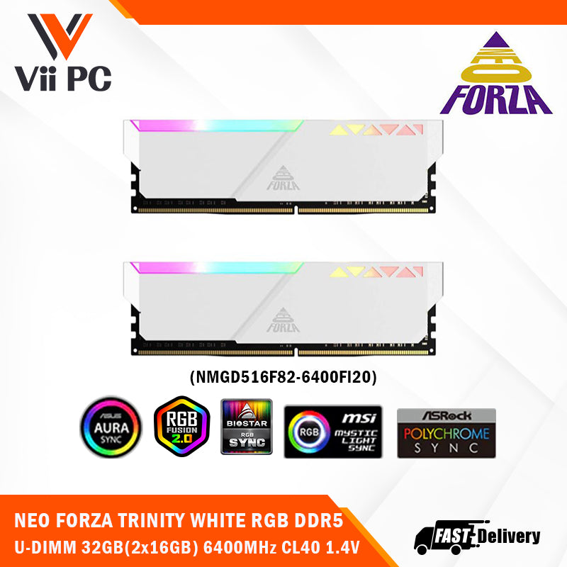 NEO FORZA TRINITY OVERCLOCKING BLACK/WHITE RGB DDR5 U-DIMM 32GB(2x16GB), 6000/6400/7200MHz, CL40/CL34, 1.3V/1.4V INTEL XMP 3.0 Support Kit