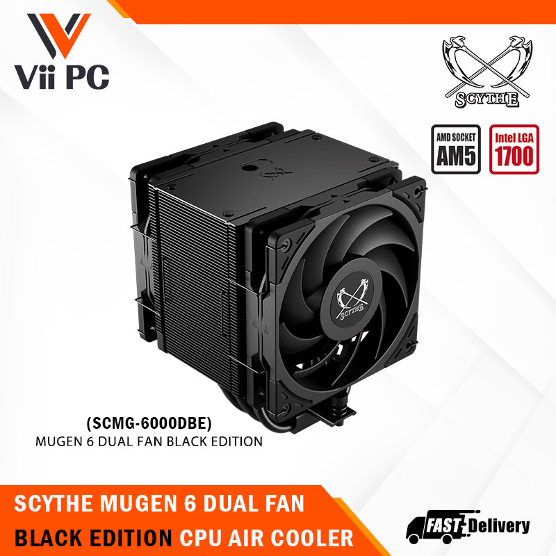SCYTHE MUGEN 6 / MUGEN 6 Dual Fan Black Edition CPU Cooler, Intel: LGA1700/LGA1151, AMD: AM5/AM4 Support, Single Tower, Aluminum Top Cover