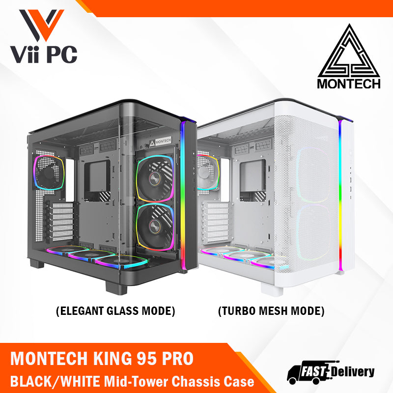 Montech KING 95 PRO BLACK/WHITE Tempered Glass ATX Middle Tower Case (Dynamic Duo Airflow Modes)