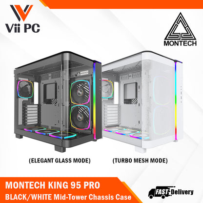 Montech KING 95 PRO BLACK/WHITE Tempered Glass ATX Middle Tower Case (Dynamic Duo Airflow Modes)