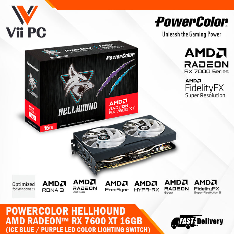 POWERCOLOR Hellhound AMD Radeon™ RX 7600 XT 16GB GDDR6, PCIE 4.0 x8 Graphics Cards