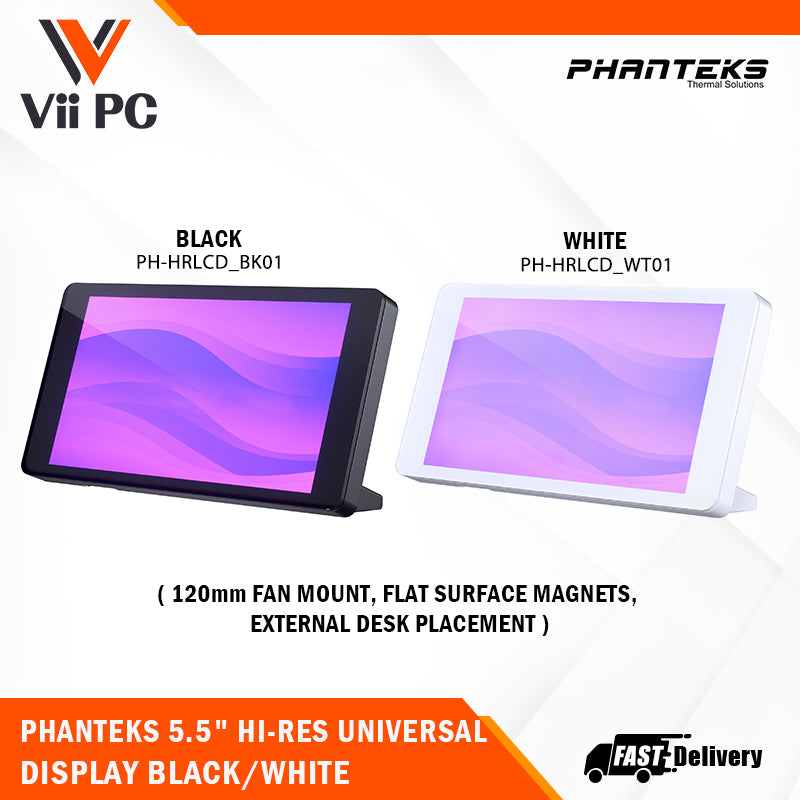 PHANTEKS 5.5" HI-RES UNIVERSAL LCD DISPLAY, Magnetic Mounting, 60Hz, 2160x1440, IPS w/LED backlighting, 99%sRGB, Plug and Play, HDMI, FOR PC BLACK/WHITE