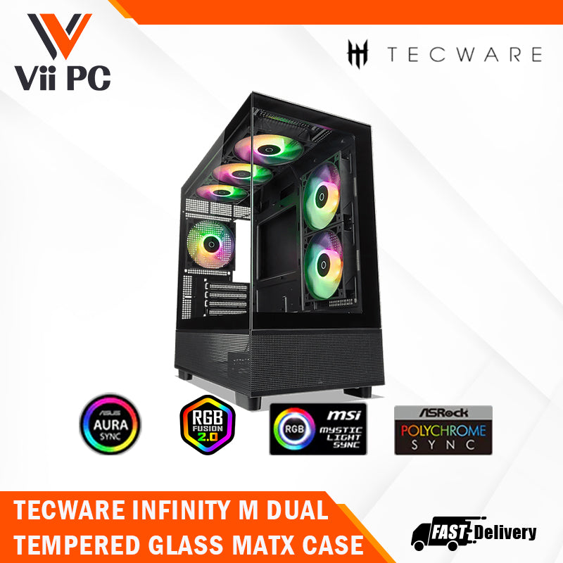 TECWARE INFINITY M ARGB - Omni Link DUAL TEMPERED GLASS MATX CASE - 3 x Omni Link ARGB Fans Included(2 side 1 rear), 360mm radiator(3x 120mm)