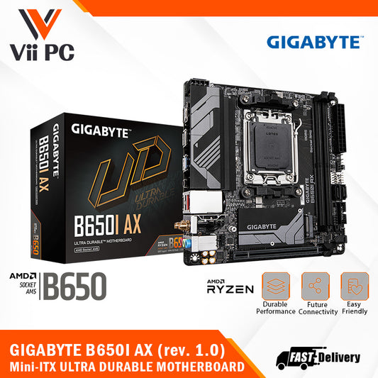 GIGABYTE B650I AX (rev. 1.0) AMD Socket AM5/Wi-Fi 6E/DDR5 Support/NVMe SSD Ready/2.5GbE LAN/ULTRA DURABLE Mini-ITX Motherboard